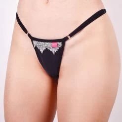 Black Poison Micro Bikini -Oh Lola Swimwear Black Poison Micro Bikini Side Adjustable V String Front