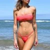 Coral Vibes Bandeau Bikini -Oh Lola Swimwear Coral Vibes Bandeau Bikini with Sheer Details