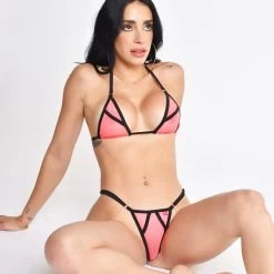 Sensation Sheer Coral Bikini -Oh Lola Swimwear Frontal View of the Coral Sensation Sheer Bikini scaled 1