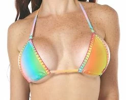 Rainbow Tie-dye Micro Bikini With Handcrafted Crochet Edges 9 Rainbow Tie-dye Micro Bikini With Handcrafted Crochet Edges -Oh Lola Swimwear Rainbow Micro Bikini by OH LOLA SWIMWEAR Top detail