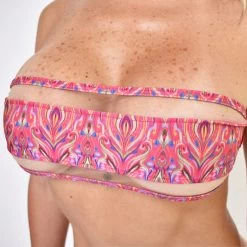 Royal Feathers Bandeau Bikini – Pink -Oh Lola Swimwear Royal Feathers Bandeau Bikini Pink TOP by Oh Lola Swimwear scaled 1