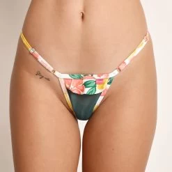 Sexy Bouquet Sheer Micro Bikini 10 Sexy Bouquet Sheer Micro Bikini -Oh Lola Swimwear Sexy Bouquet Sheer Micro Bikini Side Adjustable V String Front View