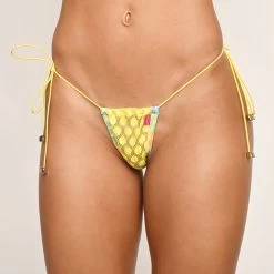 Sunny Land String Micro Bikini – Floral -Oh Lola Swimwear Sunny Land String Bikini Side Tied G String Front View
