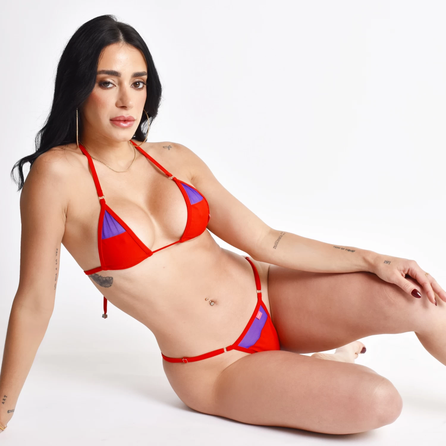 Mirage Red Micro Bikini With Sheer Purple Mesh Panels 6 Mirage Red Micro Bikini With Sheer Purple Mesh Panels - Image 4