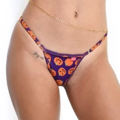 Tasty Pumpkin Micro Bikini -Oh Lola Swimwear Tasty Pumpkin Micro Bikini Side Adjustable V String FRONT by Oh Lola Swimwear