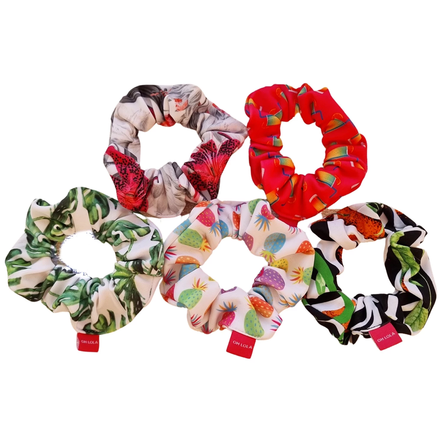 Tropical Hair Scrunchies – 5 Pieces Set 3 Tropical Hair Scrunchies – 5 Pieces Set