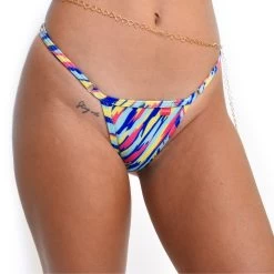 Vibrant Bloom Micro Bikini -Oh Lola Swimwear Vibrant Bloom Micro Bikini Side Adjustable V String FRONT By Oh Lola Swimwear